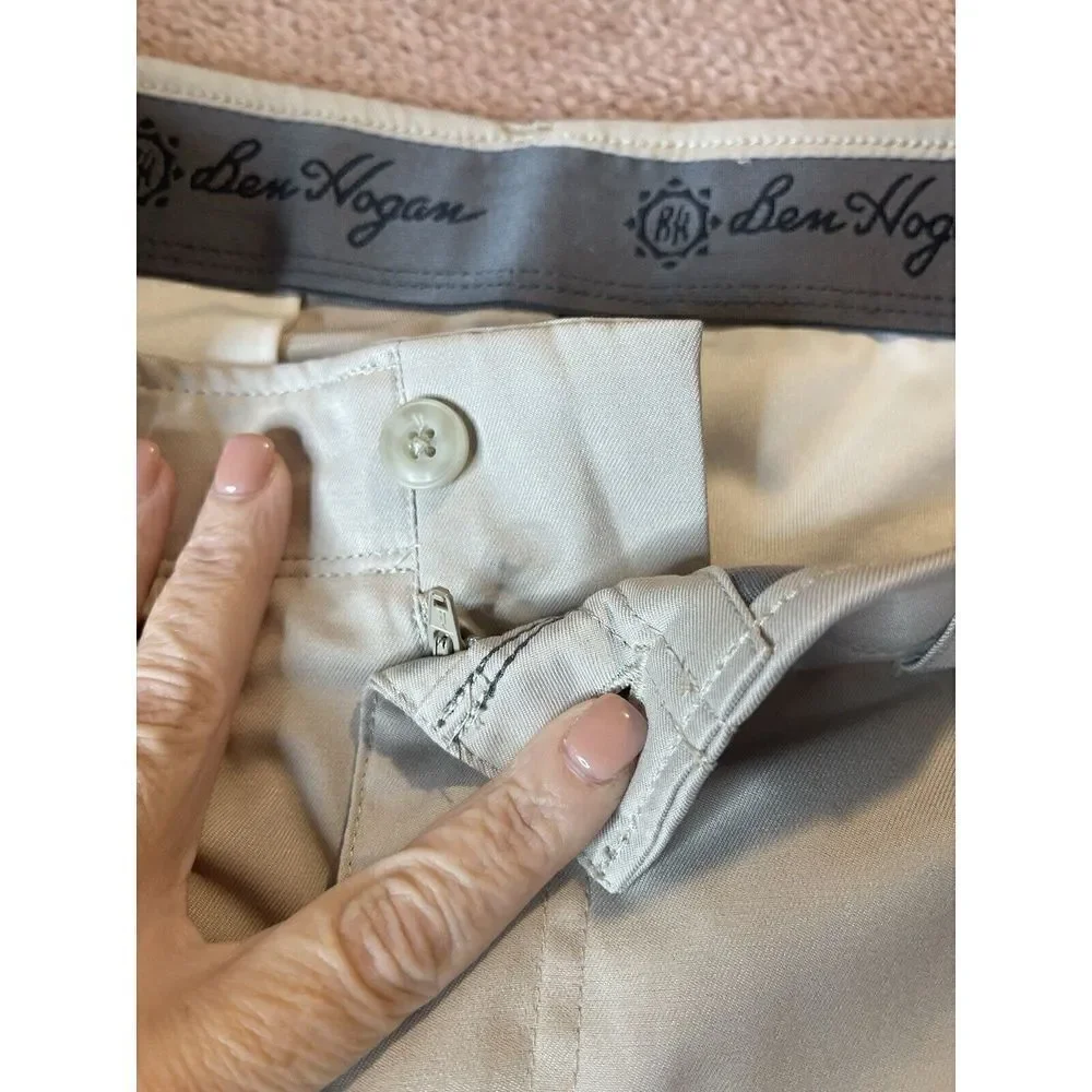 Ben Hogan Golf Pant 32x32 Men's Khaki Solid Active Flex Waistband Stretch Zip